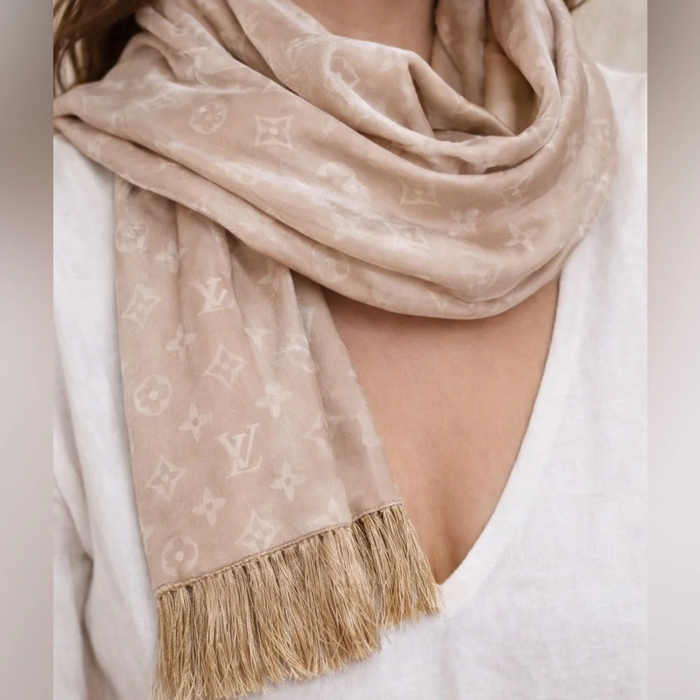 Louis Vuitton Velvet Monogram Scarf with Fringe
